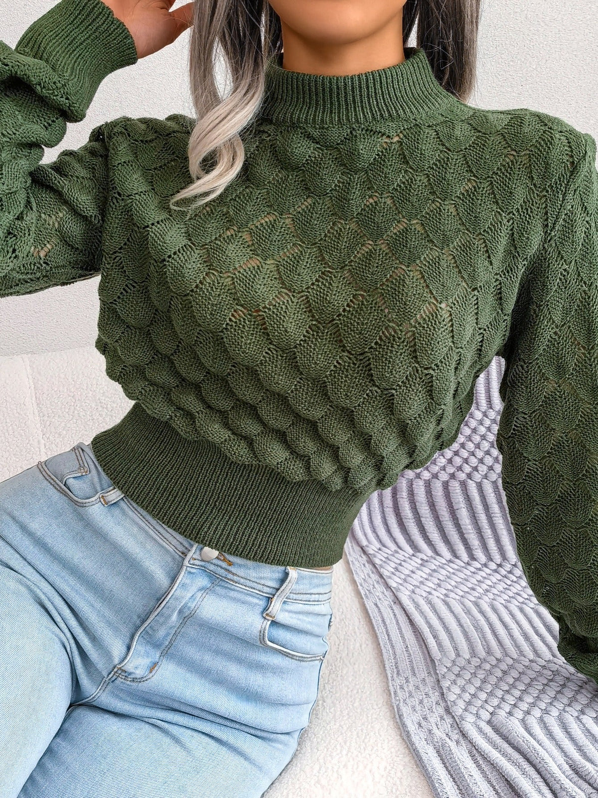 Melanie | Cropped Textured Knit Winter Sweater