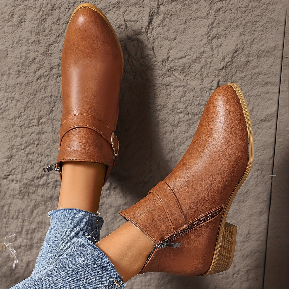 Women’s Buckle Side Zip Ankle Boots