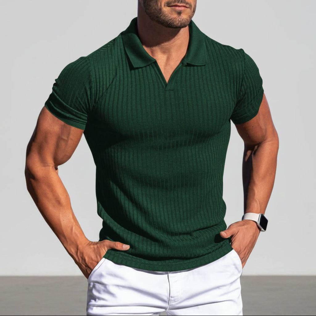 Men's Textured Polo Shirt | Short Sleeve Fitted Knit Top