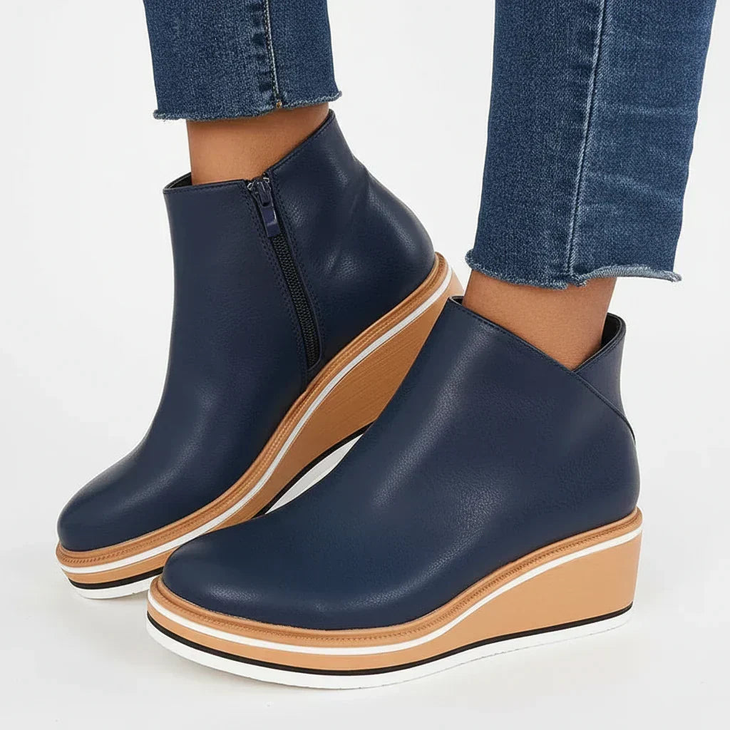 Women's Wedge Ankle Boots with Side Zip and Platform Sole