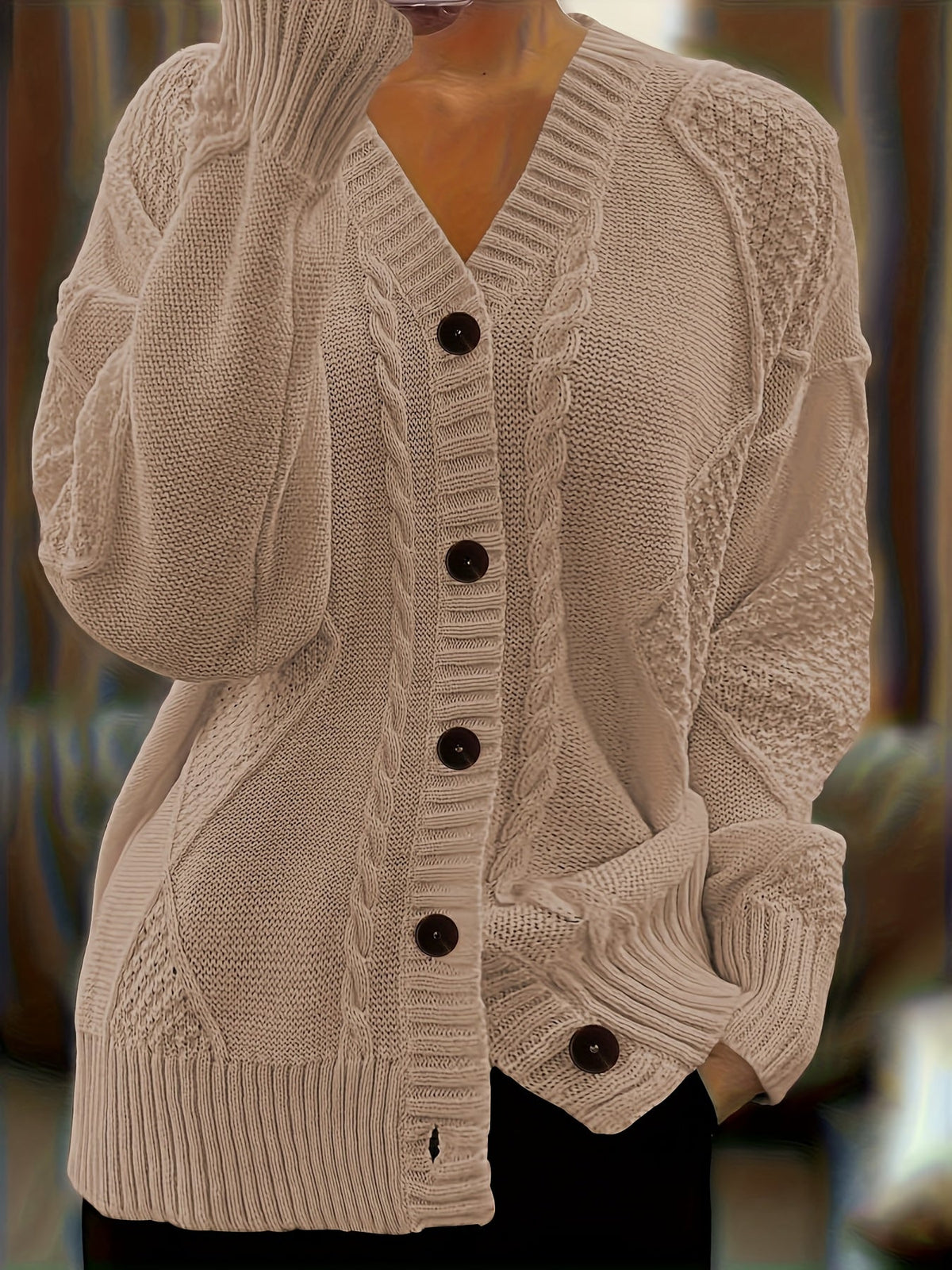Jane | Textured Cable Knit Button-Front Cardigan