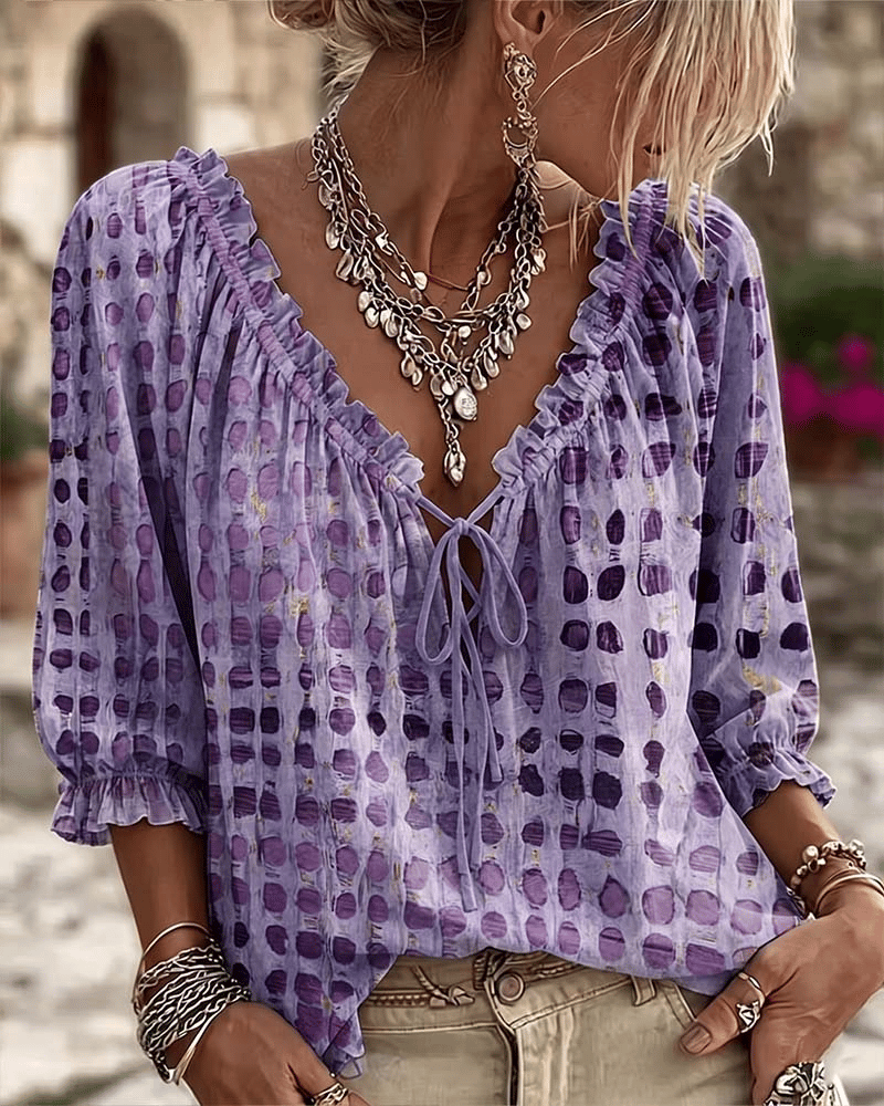 Leona - Soft-Touch Lace-Up V-Neck Blouse