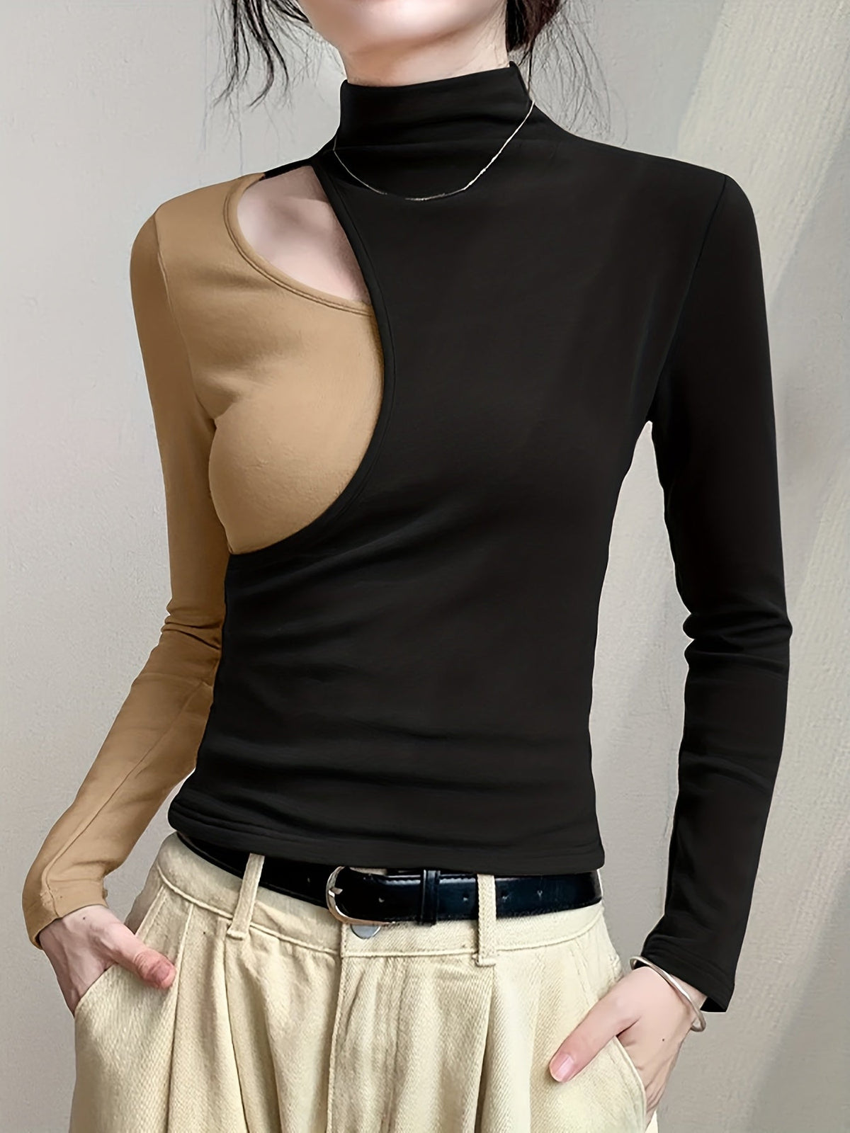 Eliana | Cutout Long Sleeve Slim Fit Mock Neck Top