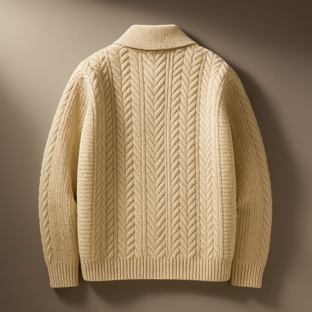Cable Knit Button-Up Cardigan with Pockets for Men