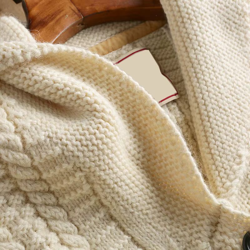 Cable Knit Button-Up Cardigan with Pockets for Men