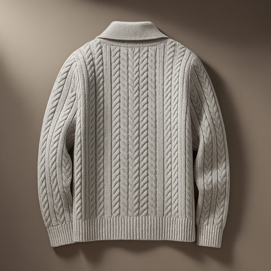 Cable Knit Button-Up Cardigan with Pockets for Men