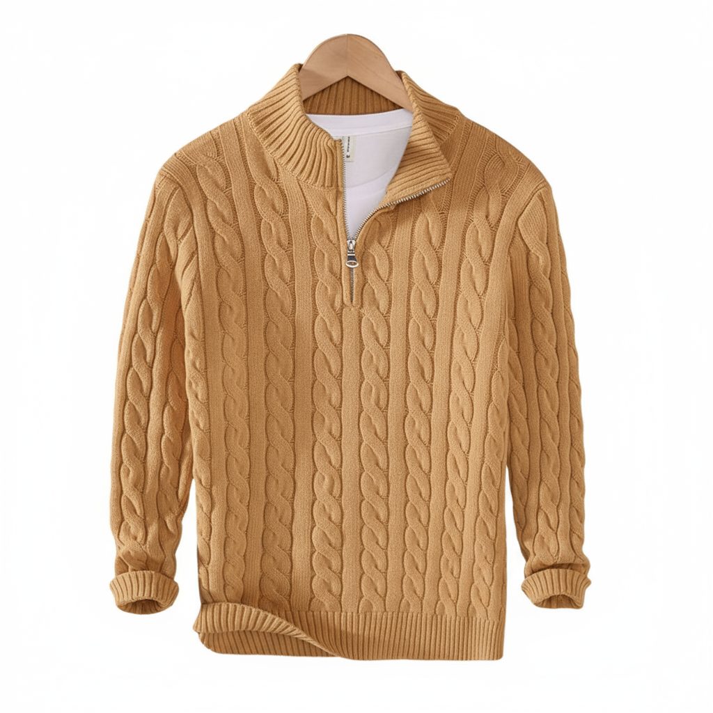 Cable Knit Half Zip Sweater for Men