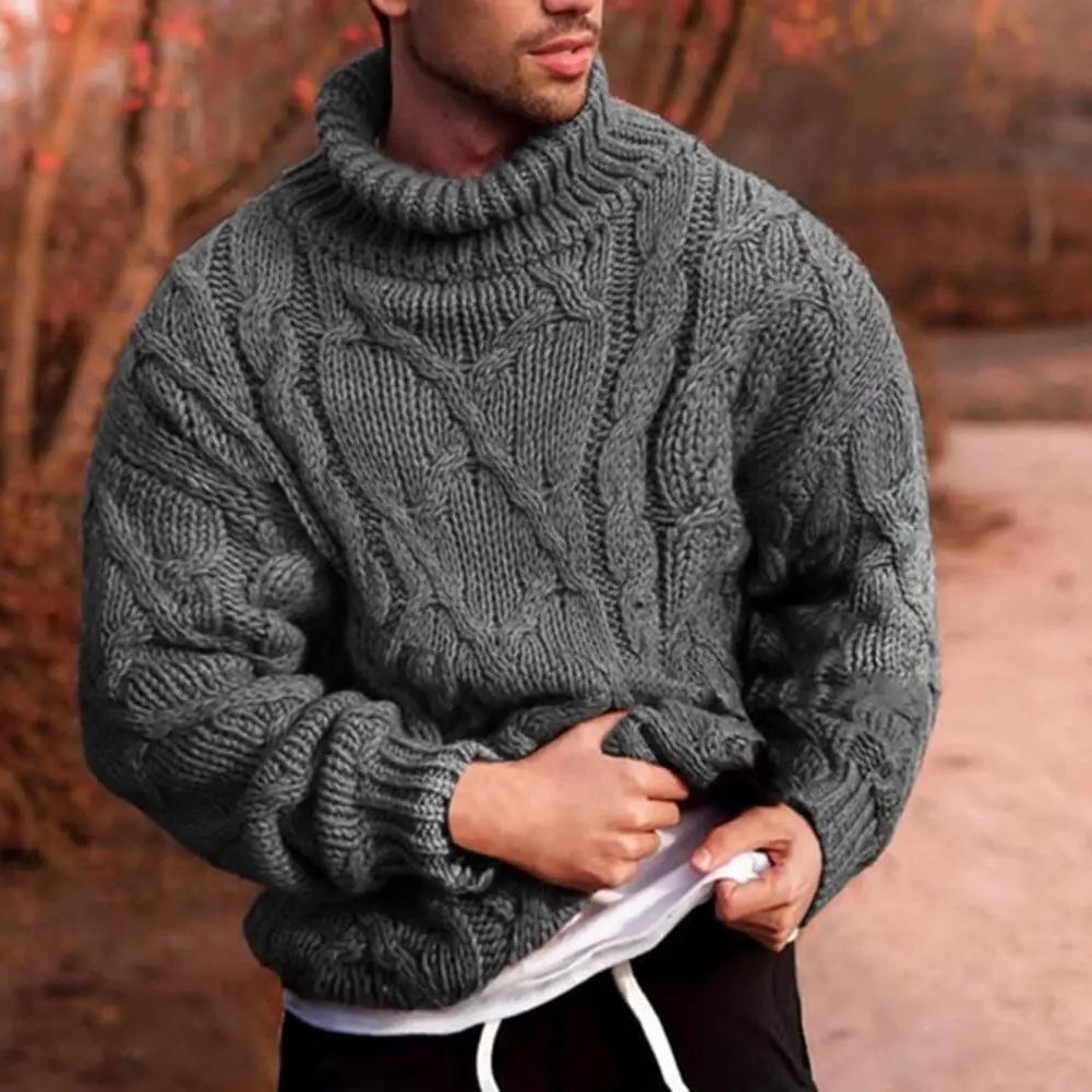 Cable Knit Roll Neck Sweater for Men