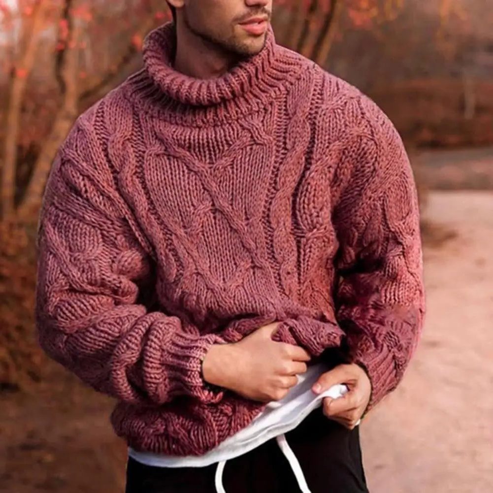 Cable Knit Roll Neck Sweater for Men