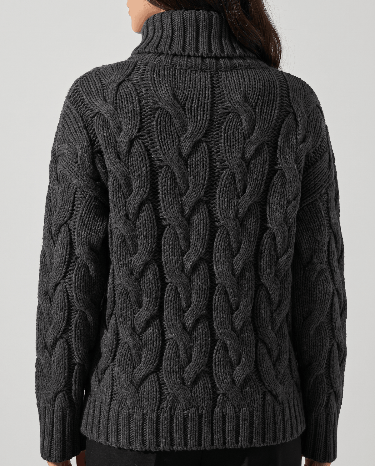 Chunky Cable Knit Turtleneck Sweater – Long Sleeve, Ribbed Cuffs & Relaxed Fit | Hilda