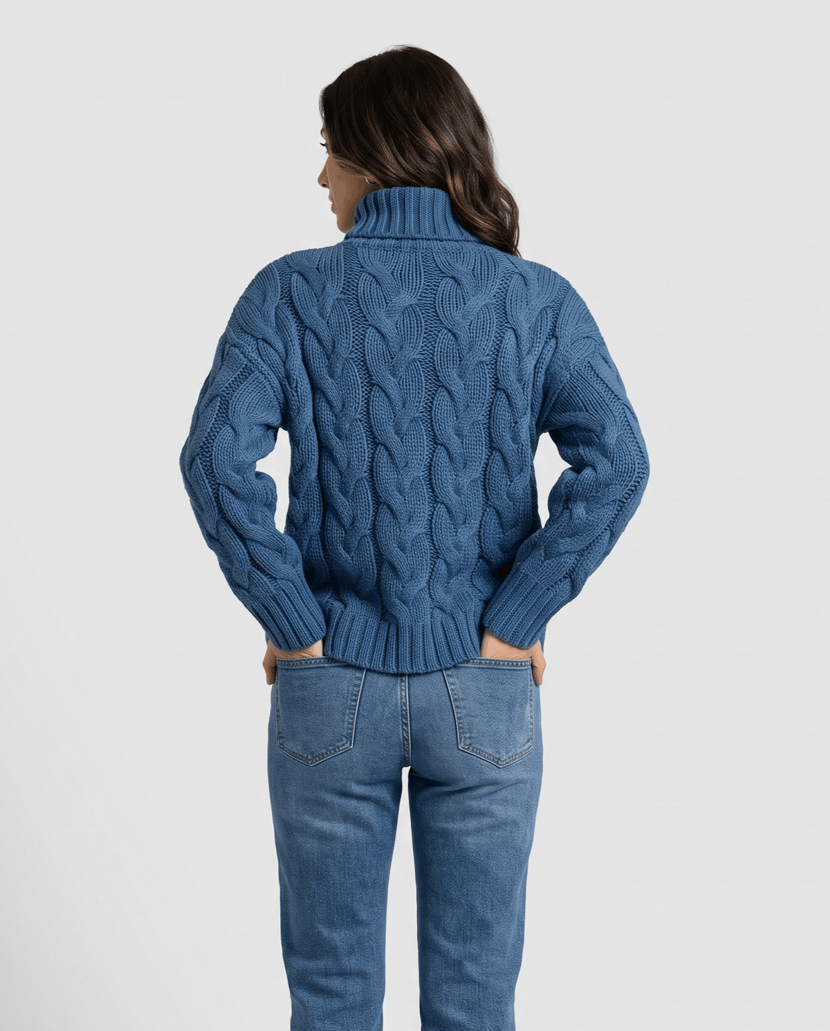 Chunky Cable Knit Turtleneck Sweater – Long Sleeve, Ribbed Cuffs & Relaxed Fit | Hilda