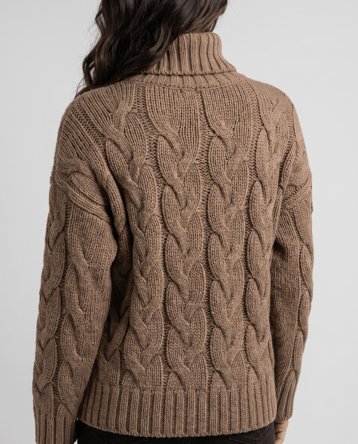 Chunky Cable Knit Turtleneck Sweater – Long Sleeve, Ribbed Cuffs & Relaxed Fit | Hilda