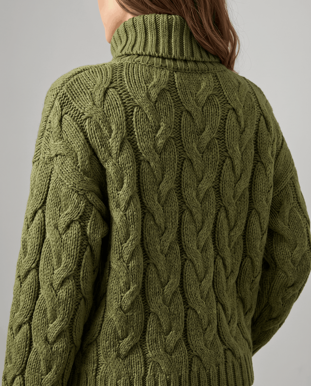 Chunky Cable Knit Turtleneck Sweater – Long Sleeve, Ribbed Cuffs & Relaxed Fit | Hilda