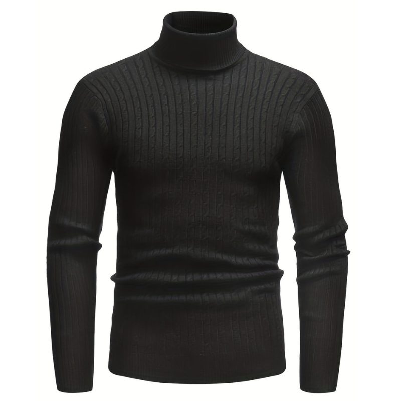 Slim Fit Cable Knit Turtleneck Sweater for Men
