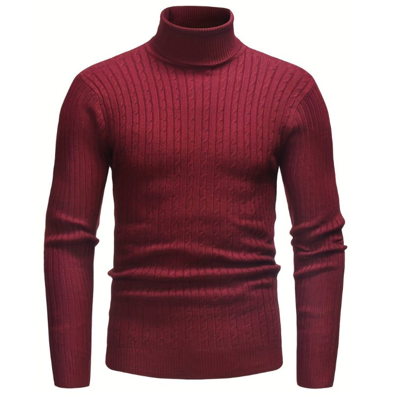 Slim Fit Cable Knit Turtleneck Sweater for Men