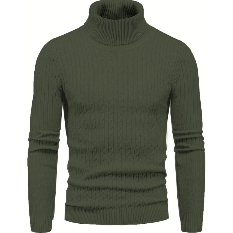 Slim Fit Cable Knit Turtleneck Sweater for Men