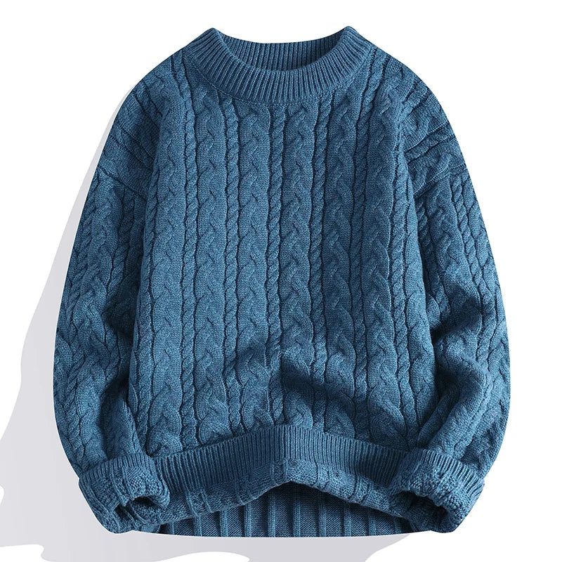 Cable Knit Wool Blend Pullover Sweater for Men
