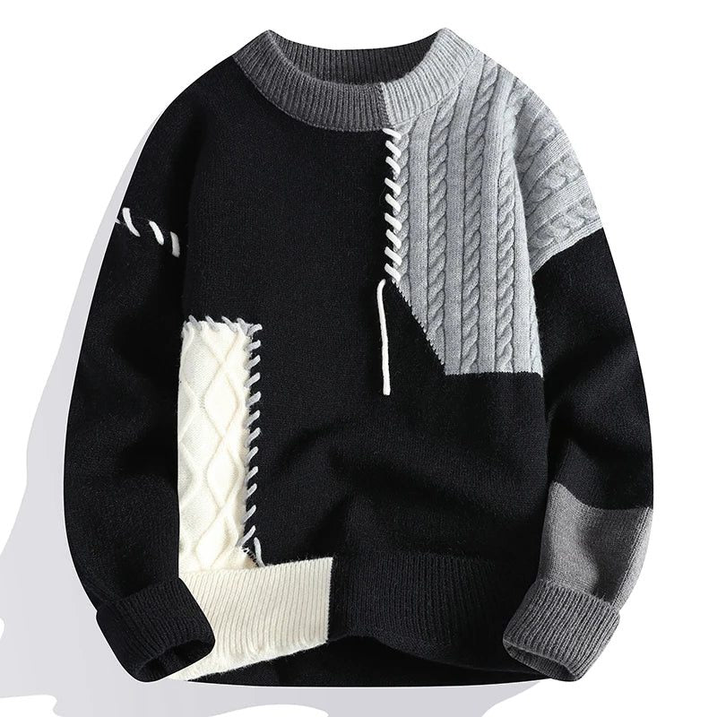 Cable Knit Wool Sweater with Crew Neck for Men
