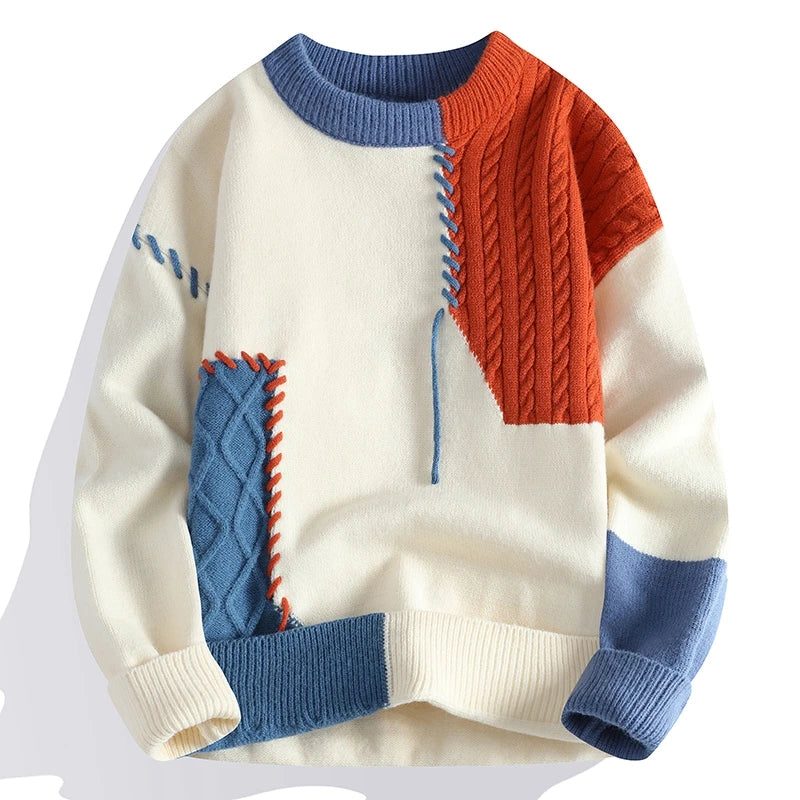 Cable Knit Wool Sweater with Crew Neck for Men