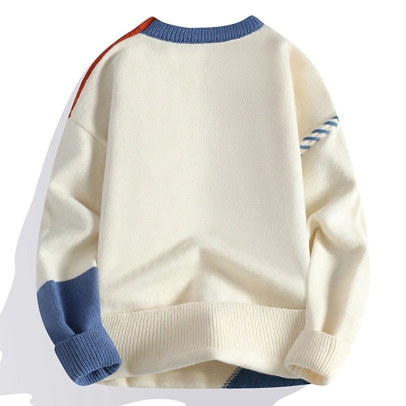 Cable Knit Wool Sweater with Crew Neck for Men