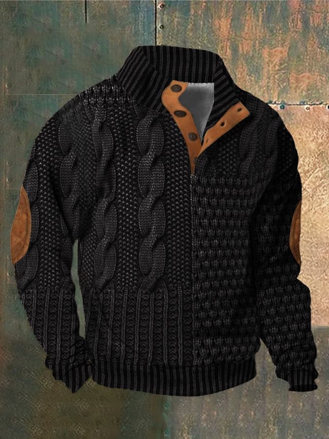 Cable Knit Zip-Up Sweater for Men
