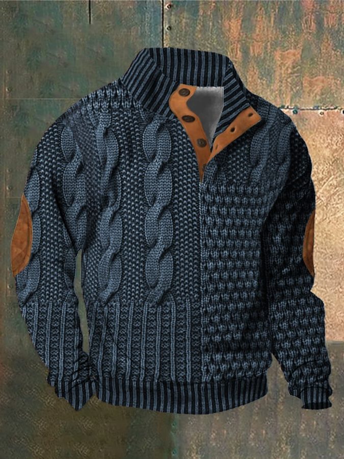 Cable Knit Zip-Up Sweater for Men