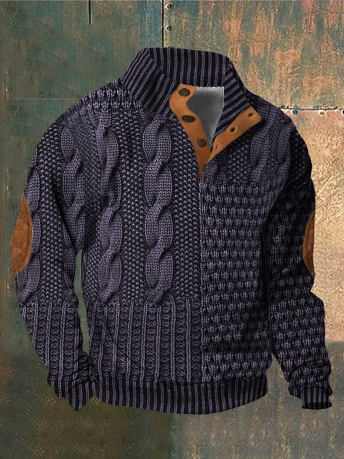 Cable Knit Zip-Up Sweater for Men