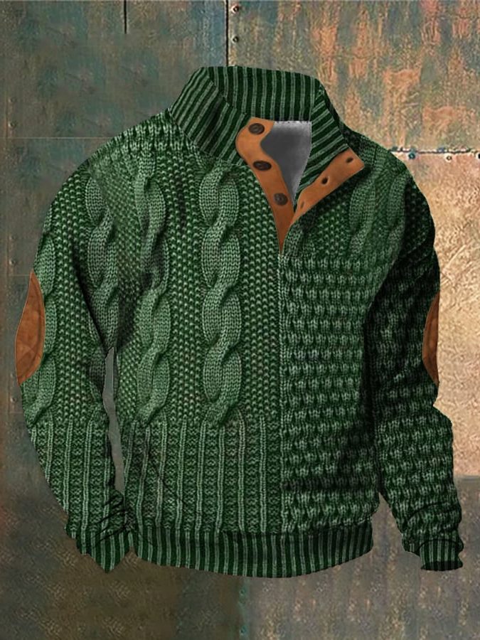 Cable Knit Zip-Up Sweater for Men