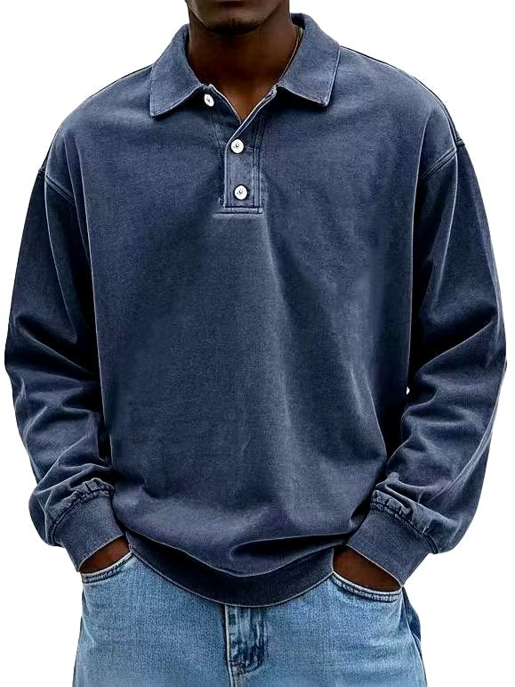 Caleb - Men's Relaxed Collared Henley Shirt