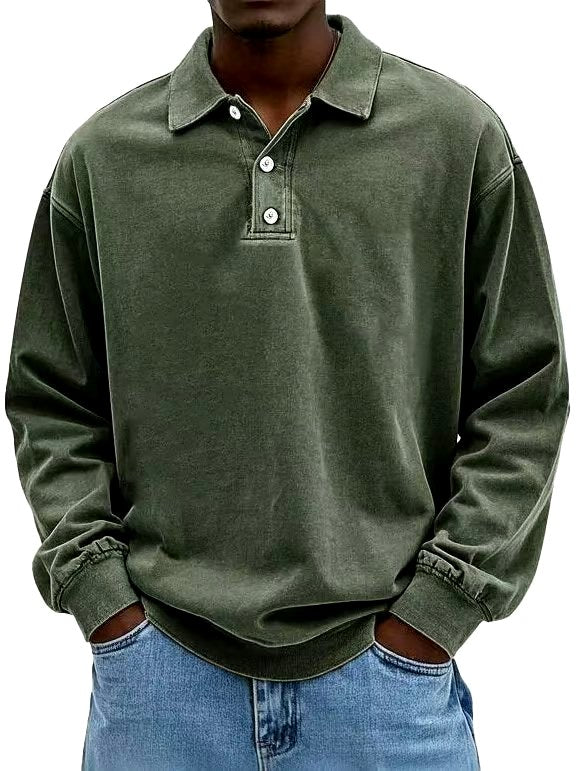 Caleb - Men's Relaxed Collared Henley Shirt
