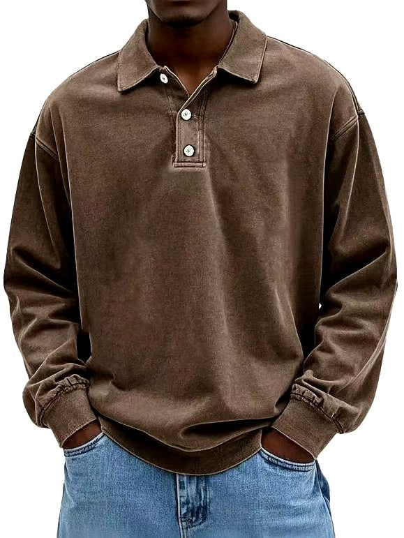 Caleb - Men's Relaxed Collared Henley Shirt