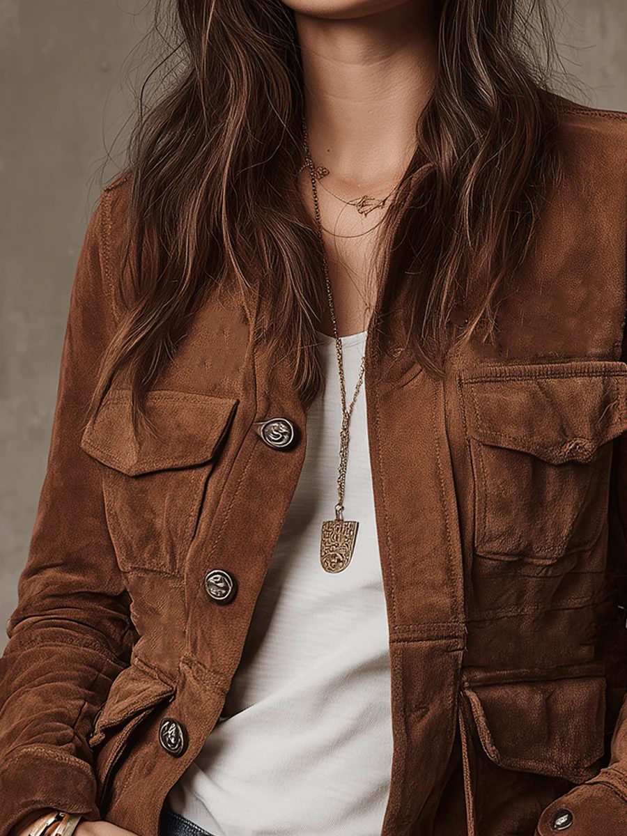 Calista | Suede Utility Jacket with Flap Pockets for Women