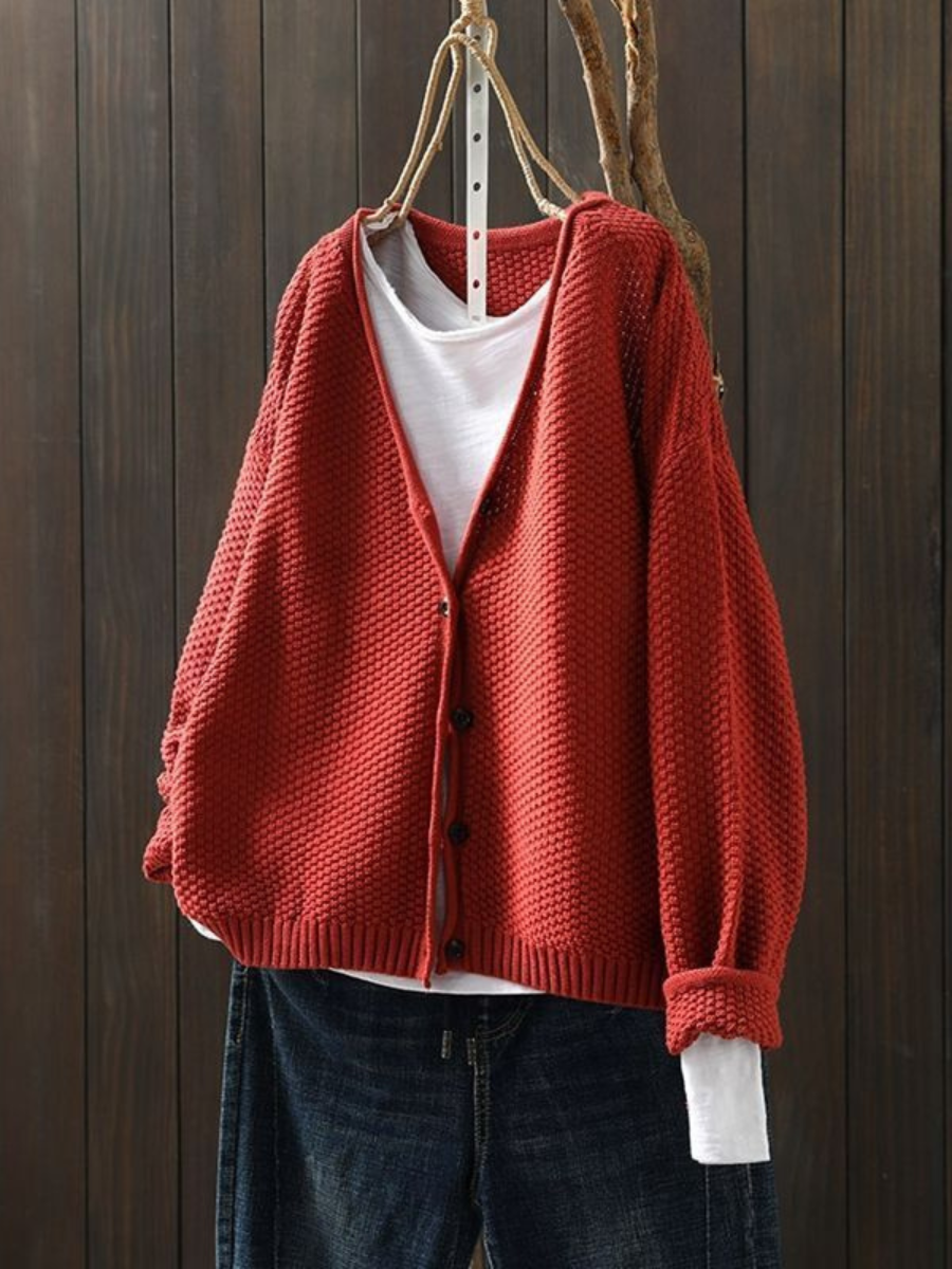 Gwyneth | Button-Front Knit Red Cardigan