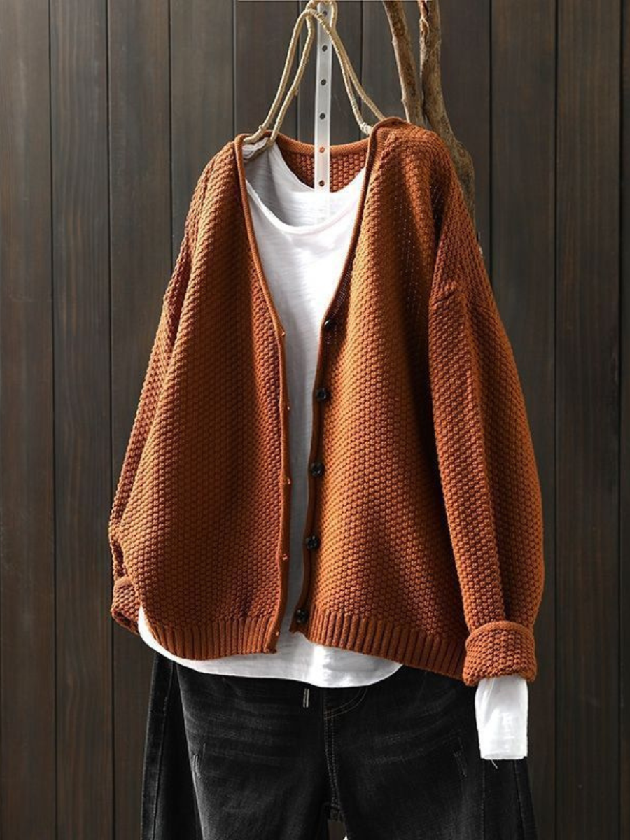 Gwyneth | Button-Front Knit Red Cardigan