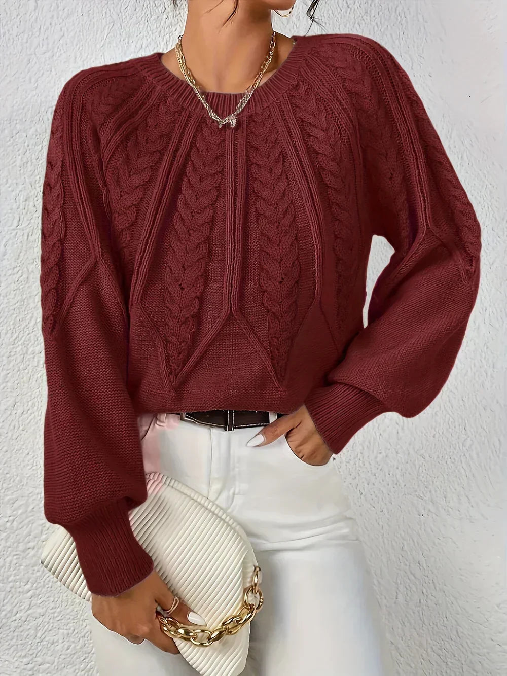 Joan | Cable Knit Crew Neck Light Green Sweater