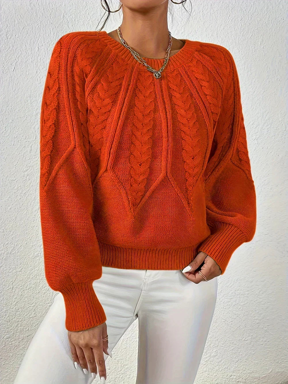 Joan | Cable Knit Crew Neck Light Green Sweater