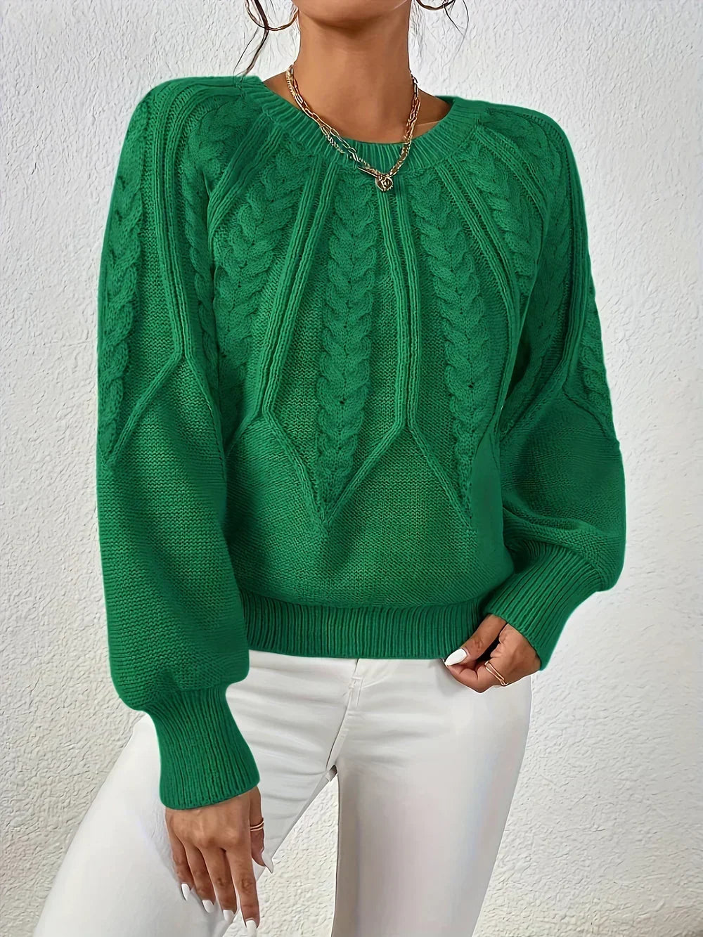Joan | Cable Knit Crew Neck Light Green Sweater