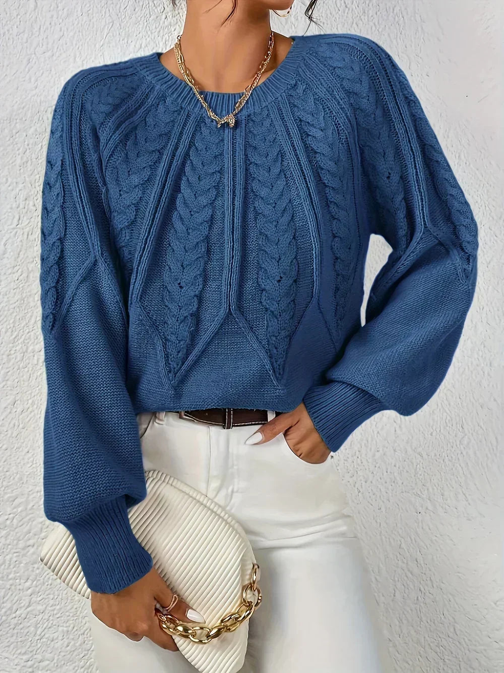 Joan | Cable Knit Crew Neck Light Green Sweater