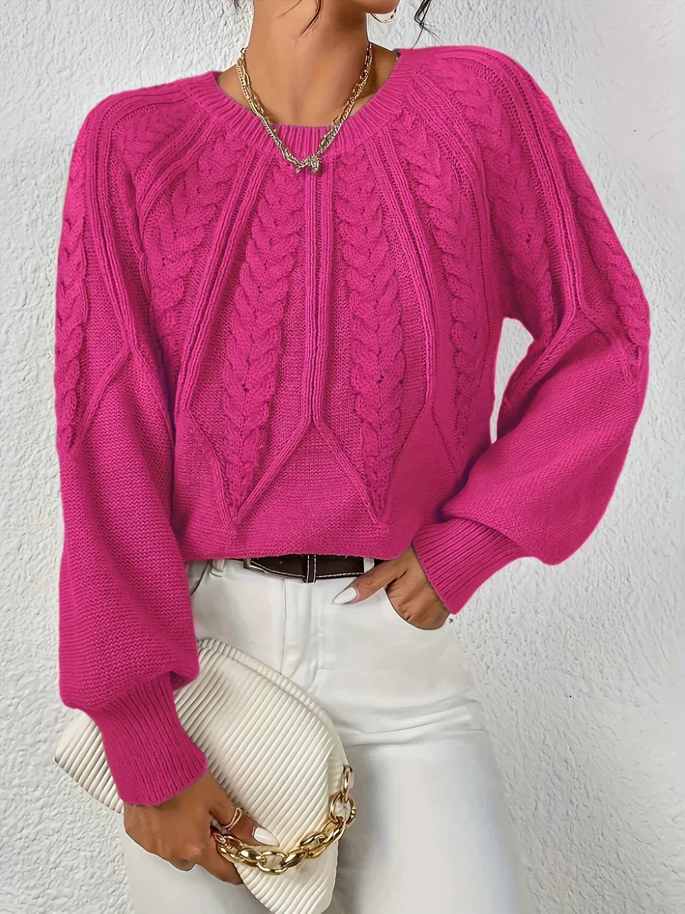 Joan | Cable Knit Crew Neck Light Green Sweater
