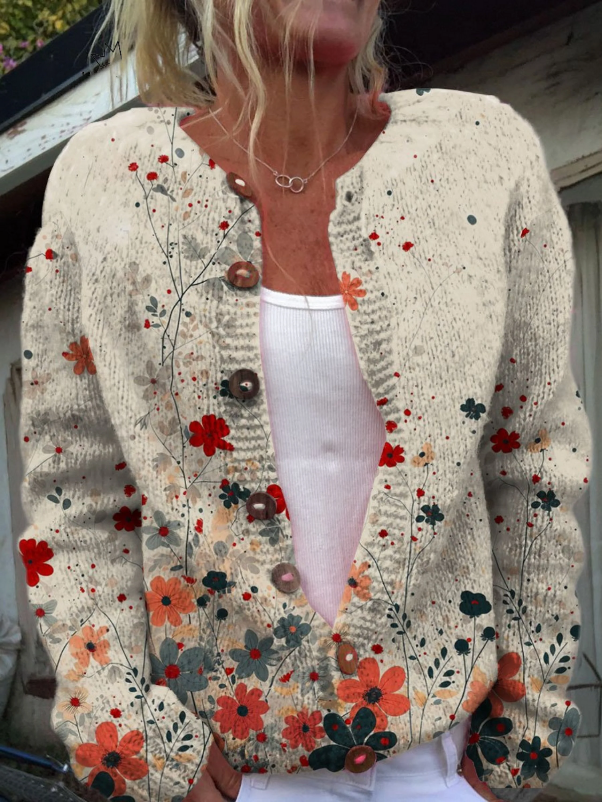 Ffion | Floral Print Open Front Cardigan