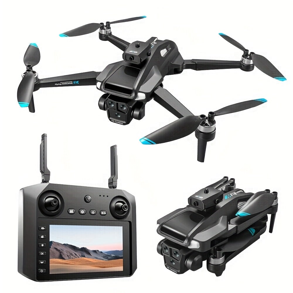Camera Drone Quadcopter with Triple Lens Remote Control Obstacle Avoidance and Foldable Design