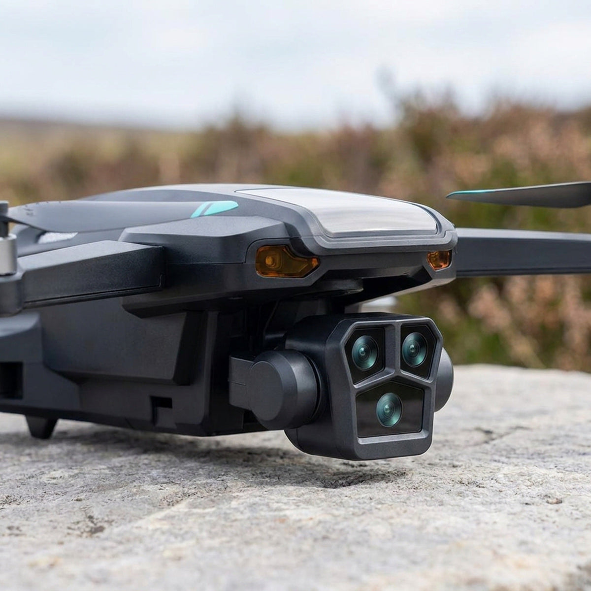 Camera Drone Quadcopter with Triple Lens Remote Control Obstacle Avoidance and Foldable Design