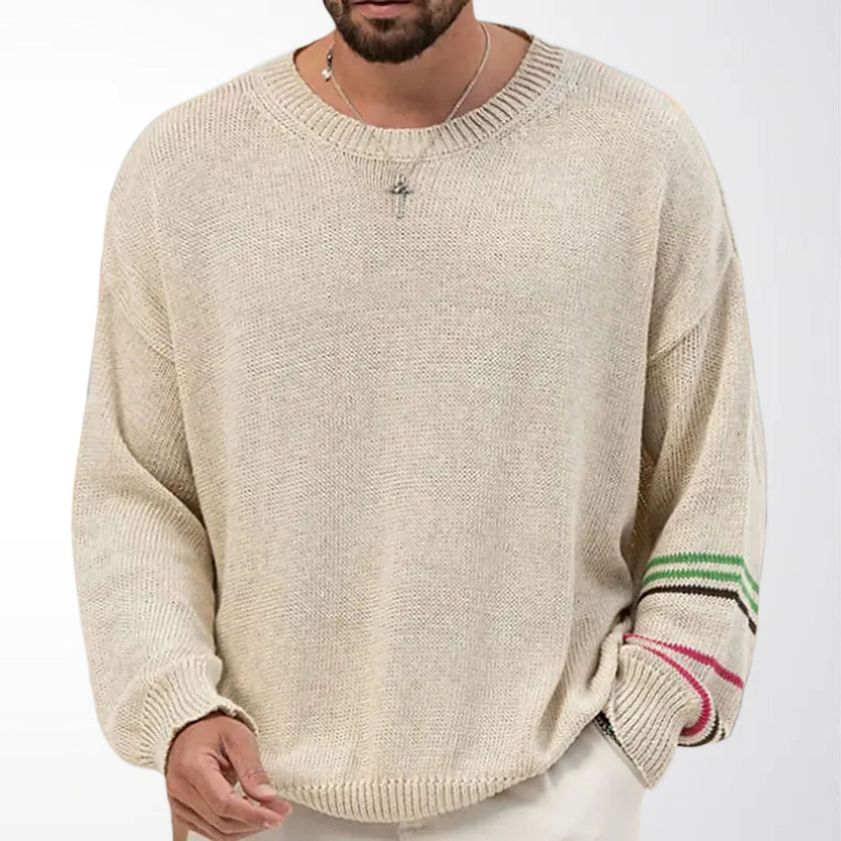 Cameron - Men's Striped Crew Neck Relaxed Fit Sweater