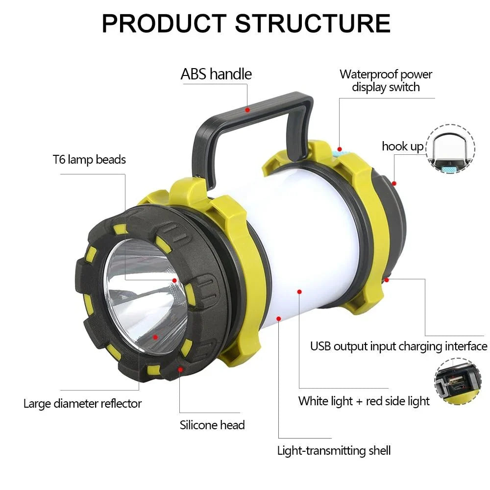 Camping Lantern | USB Rechargeable & Power Bank | Dimmable 360° Light & Red Warning