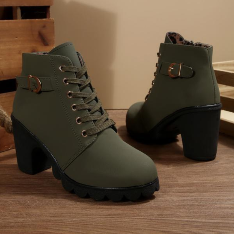 Eloise | Women's Lace Up Ankle Boots Block Heel Buckle