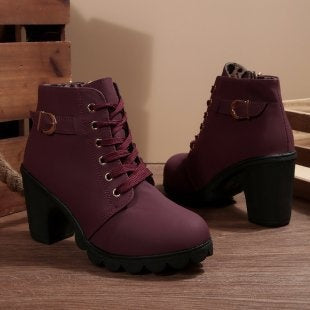 Eloise | Women's Lace Up Ankle Boots Block Heel Buckle