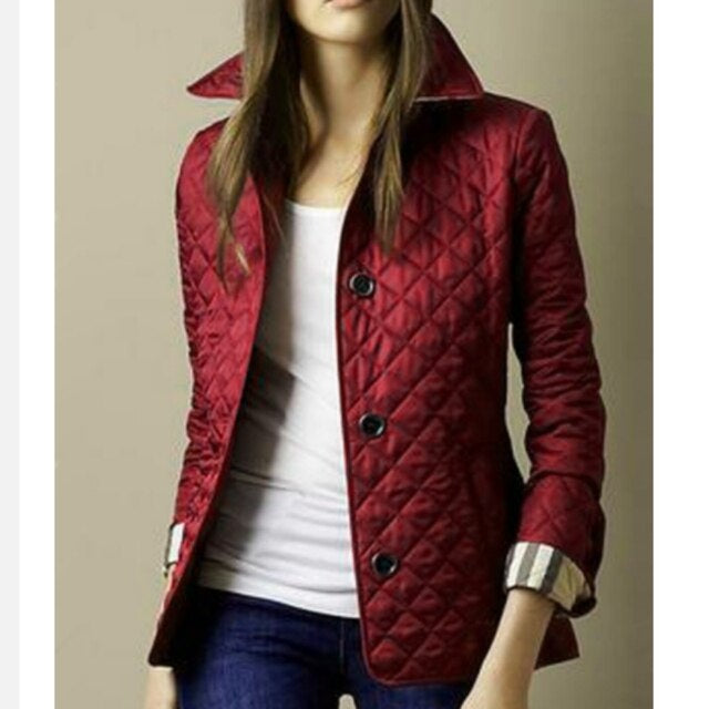 Genevieve | Women's Quilted Jacket Lapel Collar Button Up