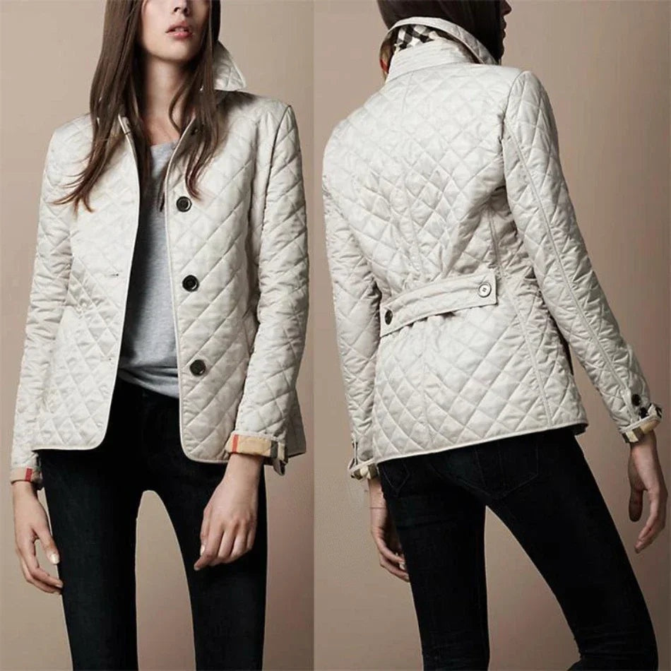 Genevieve | Women's Quilted Jacket Lapel Collar Button Up