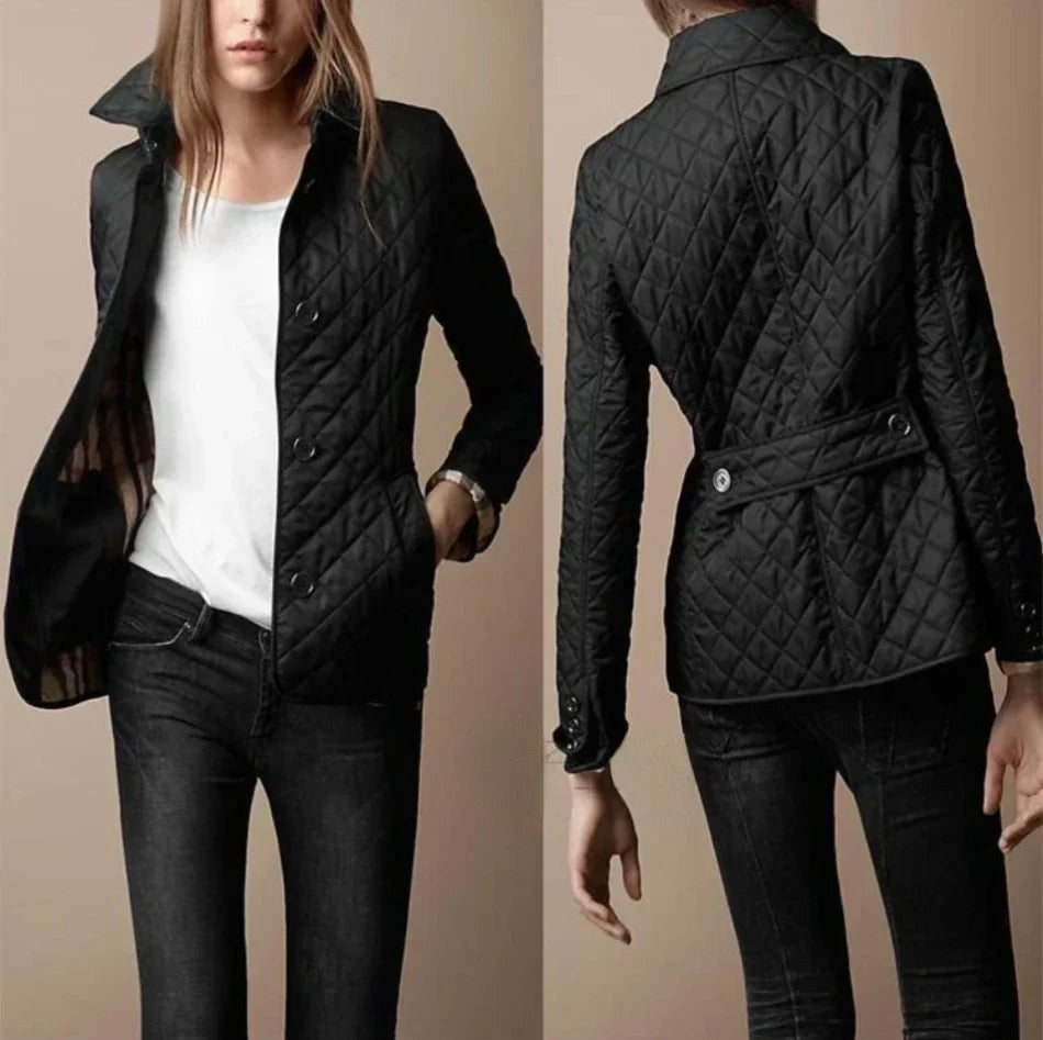 Genevieve | Women's Quilted Jacket Lapel Collar Button Up