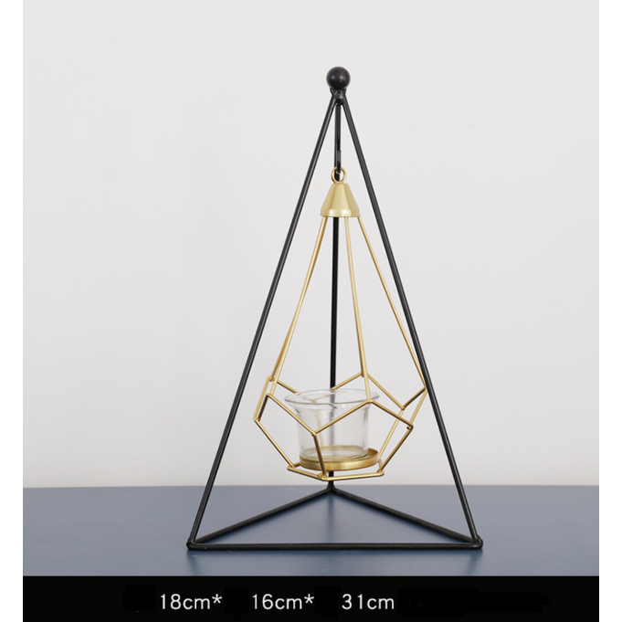 Candle Holder Wall Mounted Sconce with Geometric Gold Wire Cage and T Light Tealight